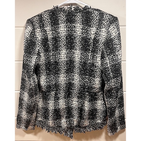CAbi Carol Womens Lined Jacket/Blazer Black&White Tweed Plaid Fringe Trim Size 8 - Picture 5 of 14